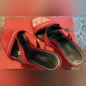 Esprit Vibrant Red Sandals with Zipper Accent